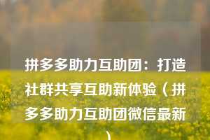 拼多多助力互助团：打造社群共享互助新体验（拼多多助力互助团微信最新）  第1张