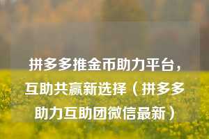 拼多多推金币助力平台，互助共赢新选择（拼多多助力互助团微信最新）  第1张